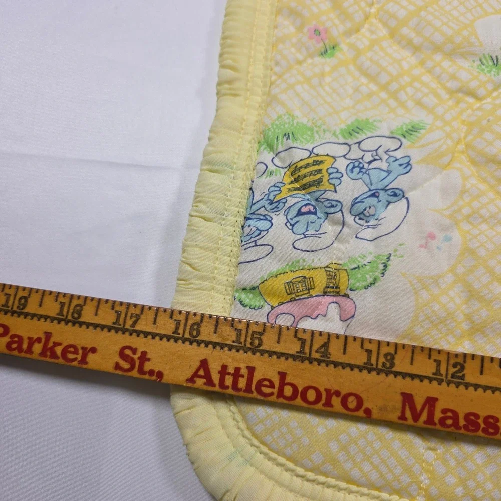 Vintage 1983 Smurfs Quilted Baby Changing Pad Yellow Gingham Dundee 26x15 Pocket